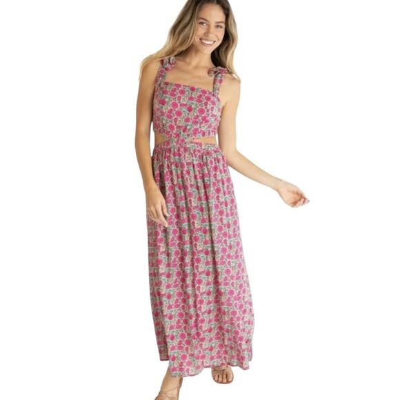 Natural Life Courtney Maxi Dress Cutout Smock Back Tie Straps Rayon Size XL - Picture 1 of 10